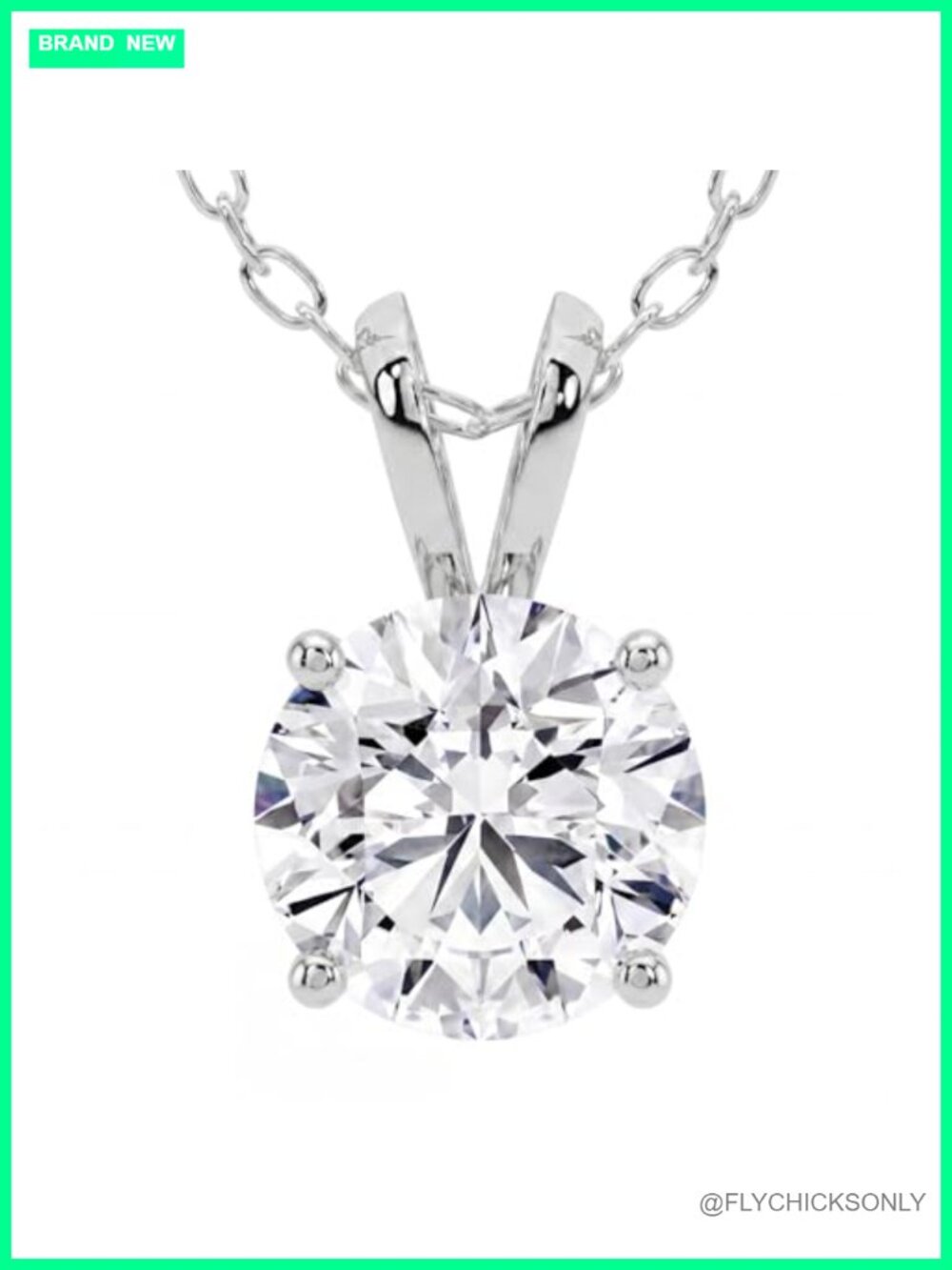 Lab Grown Diamond Solitaire Pendant Necklace 14K White Gold 0.50ct